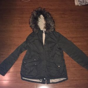 Dark green fuzzy winter coat